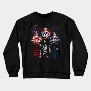 Red Blue White Three Cute Australian Shepherds 4th July Crewneck Sweatshirt